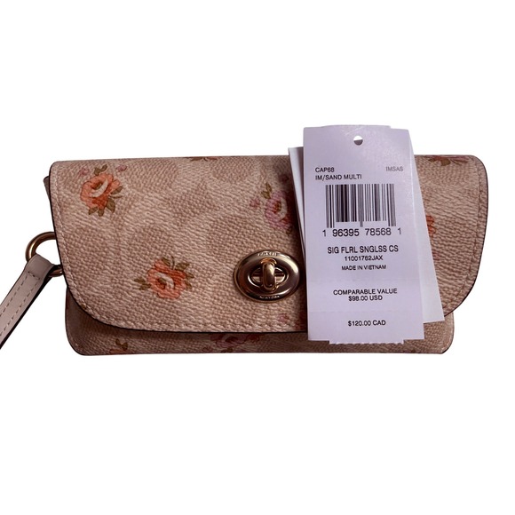Coach Signature Floral Print Double Zip Wristlet and Sunglass Case - Picture 6 of 6